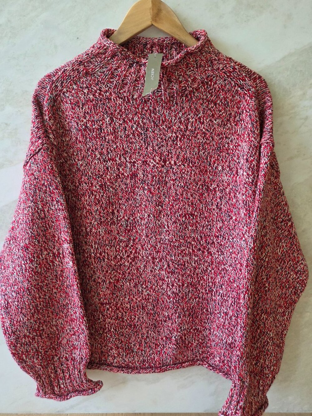 NWT JCREW Marled 2025 Rollneck sweater S red navy ivory marl
